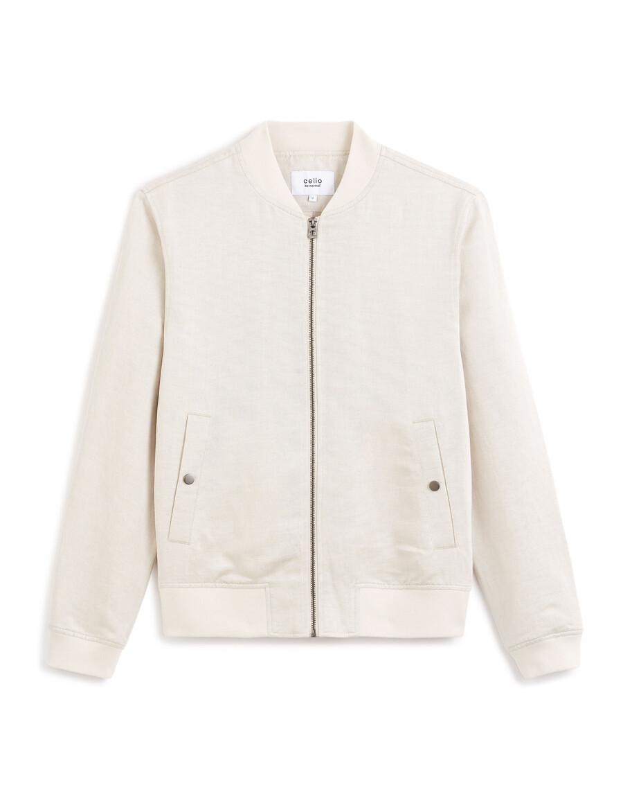 chaqueta de cuello bombardero de mezcla de lino natural