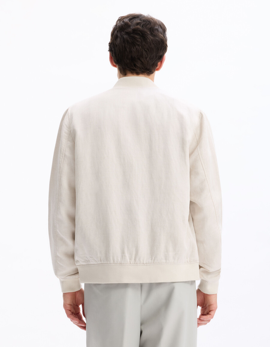 chaqueta de cuello bombardero de mezcla de lino natural