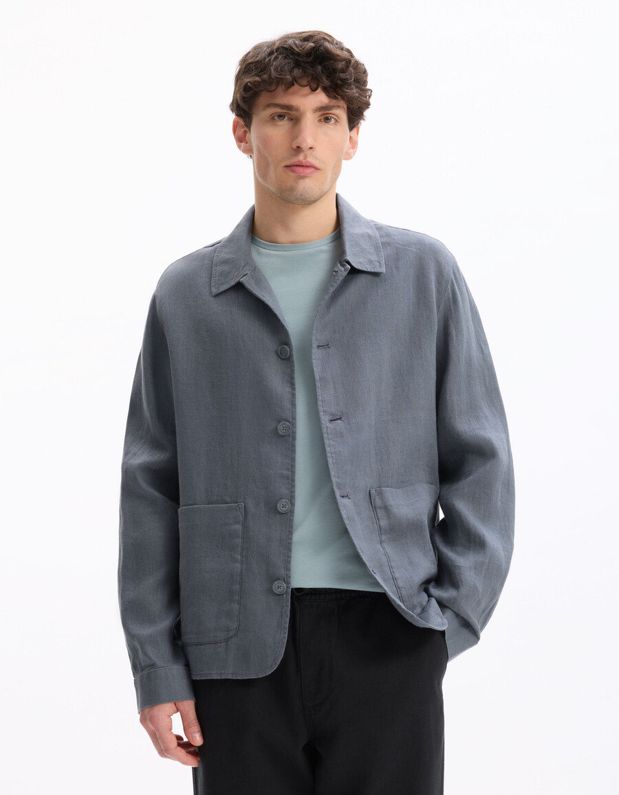 chaqueta de cuello camisero 100 lino