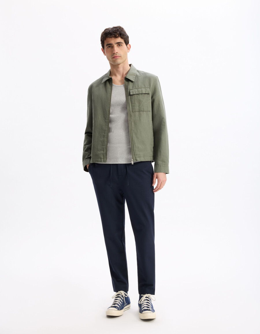 chaqueta de lino y algodón con cuello camisero