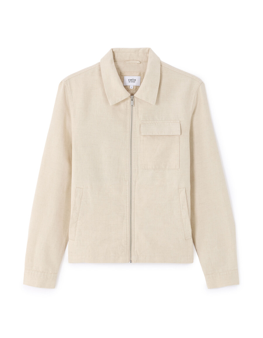 chaqueta de lino y algodón con cuello camisero