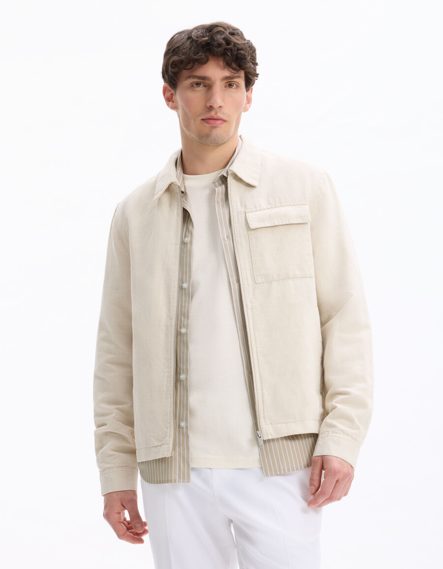 chaqueta de lino y algodón con cuello camisero