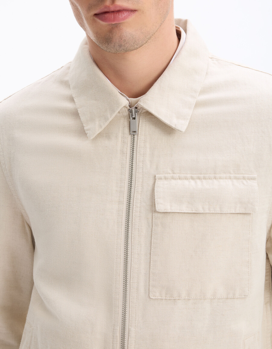 chaqueta de lino y algodón con cuello camisero