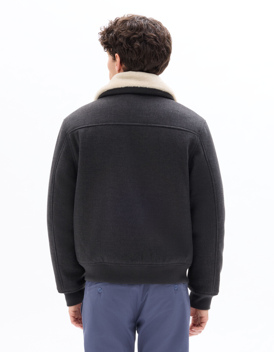 chaqueta de mezcla de lana con cuello de piel