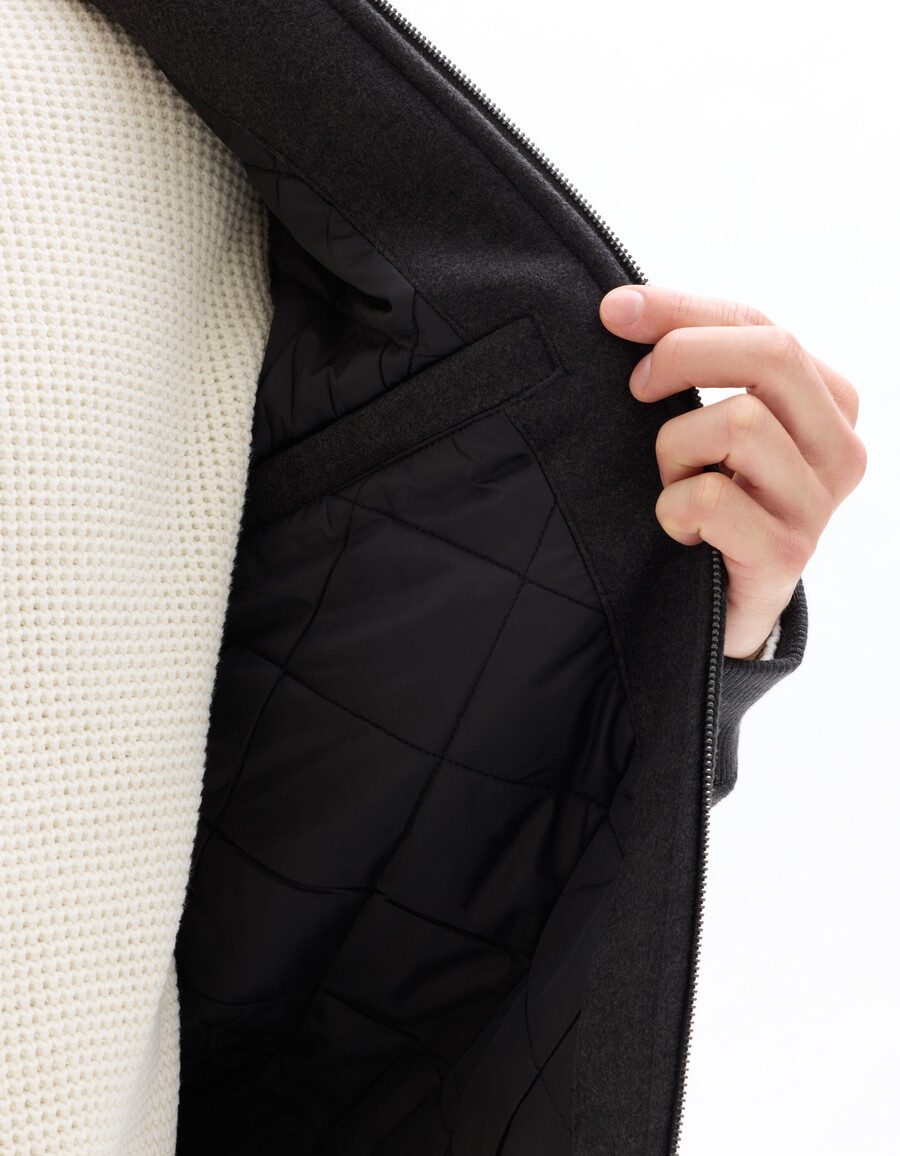 chaqueta de mezcla de lana con cuello de piel