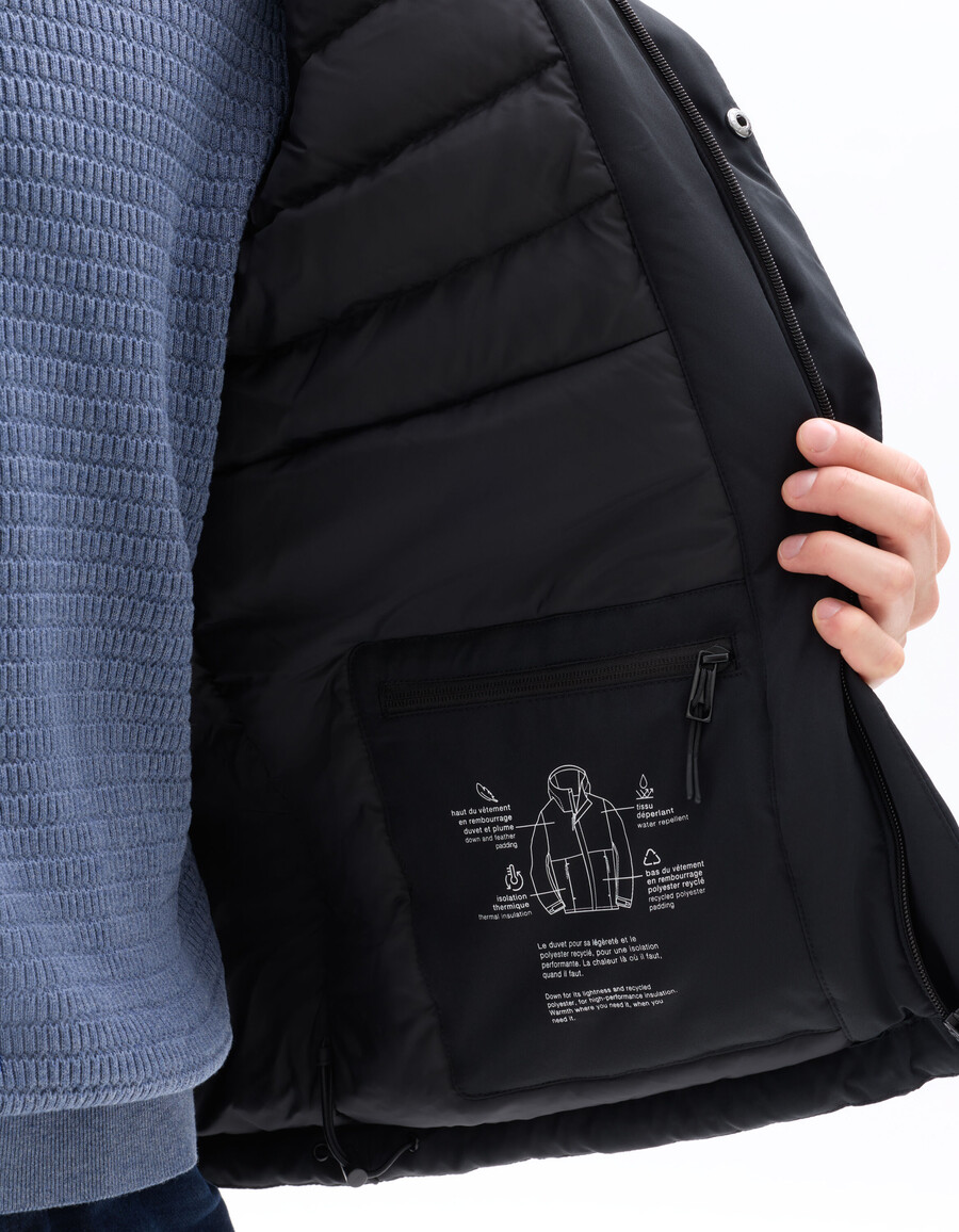 chaqueta con capucha de plumas y plumón dualtech