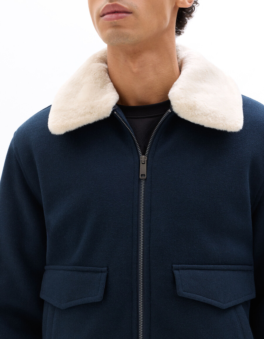 chaqueta de mezcla de lana con cuello de piel