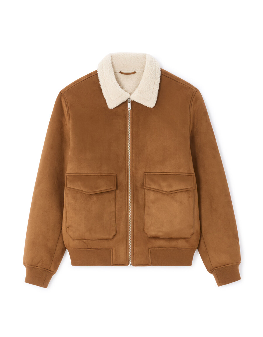 chaqueta bomber de ante sintético color camello