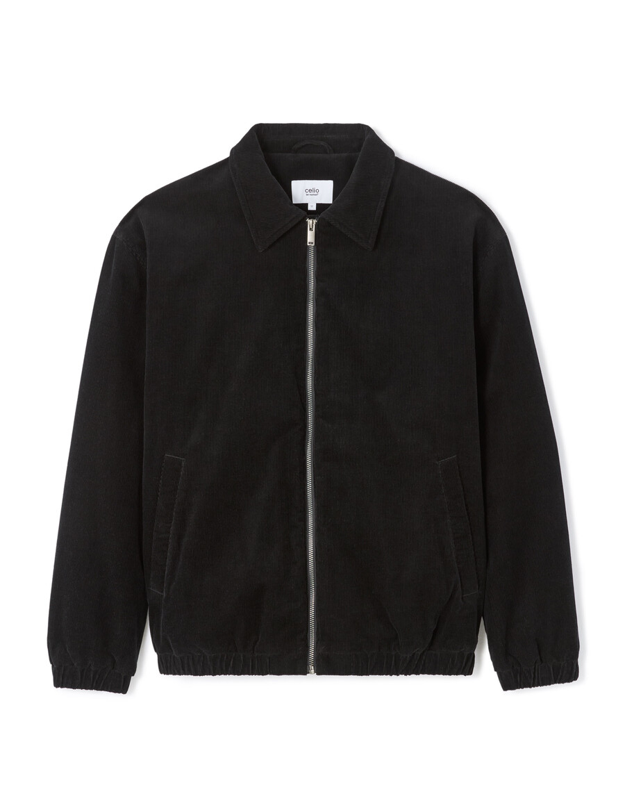 chaqueta de pana negra con cuello camisero
