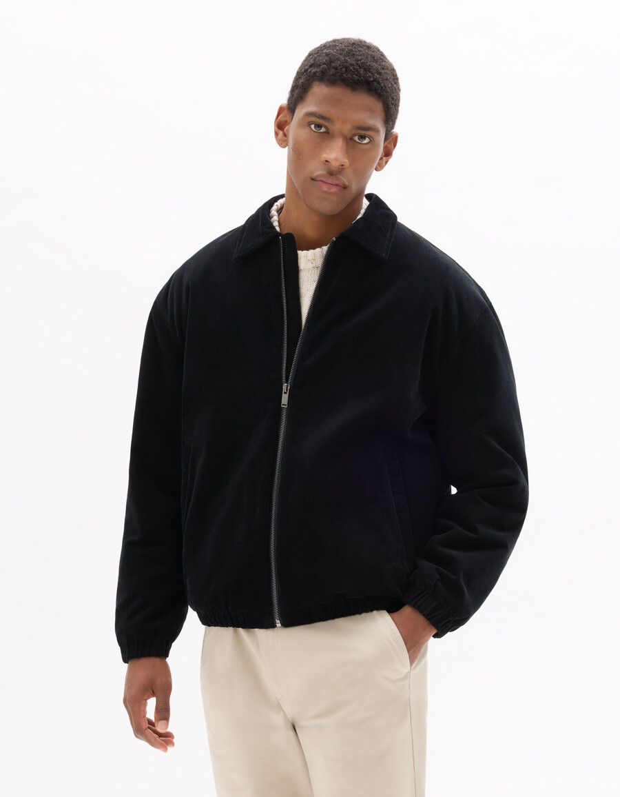 chaqueta de pana negra con cuello camisero