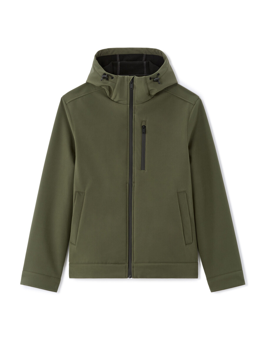 chaqueta softshell con capucha color caqui