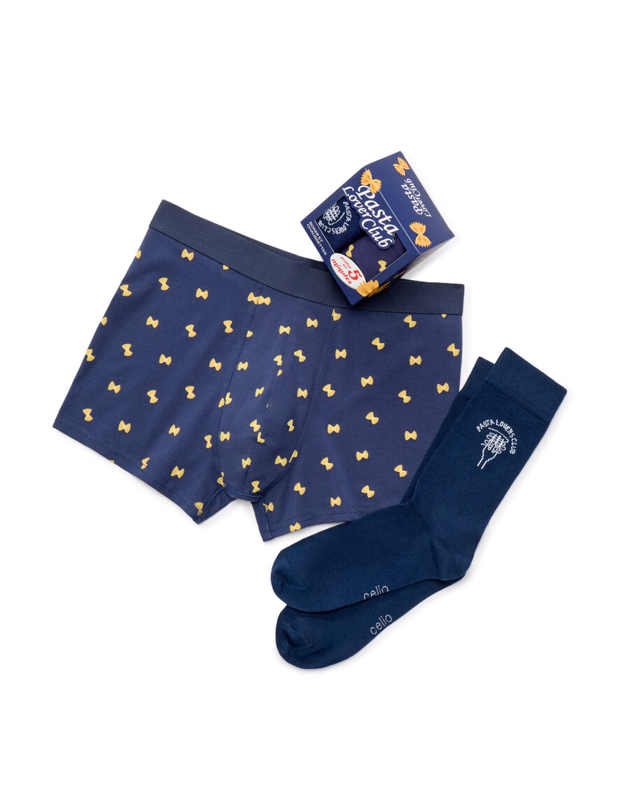 conjunto de regalo de calzoncillos y calcetines tipo bóxer con estampado navideño de pasta azul marino