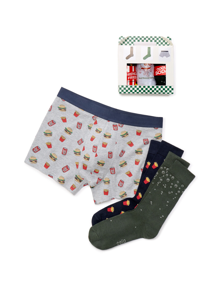 set de regalo dúo de bóxers y calcetines con menú navideño