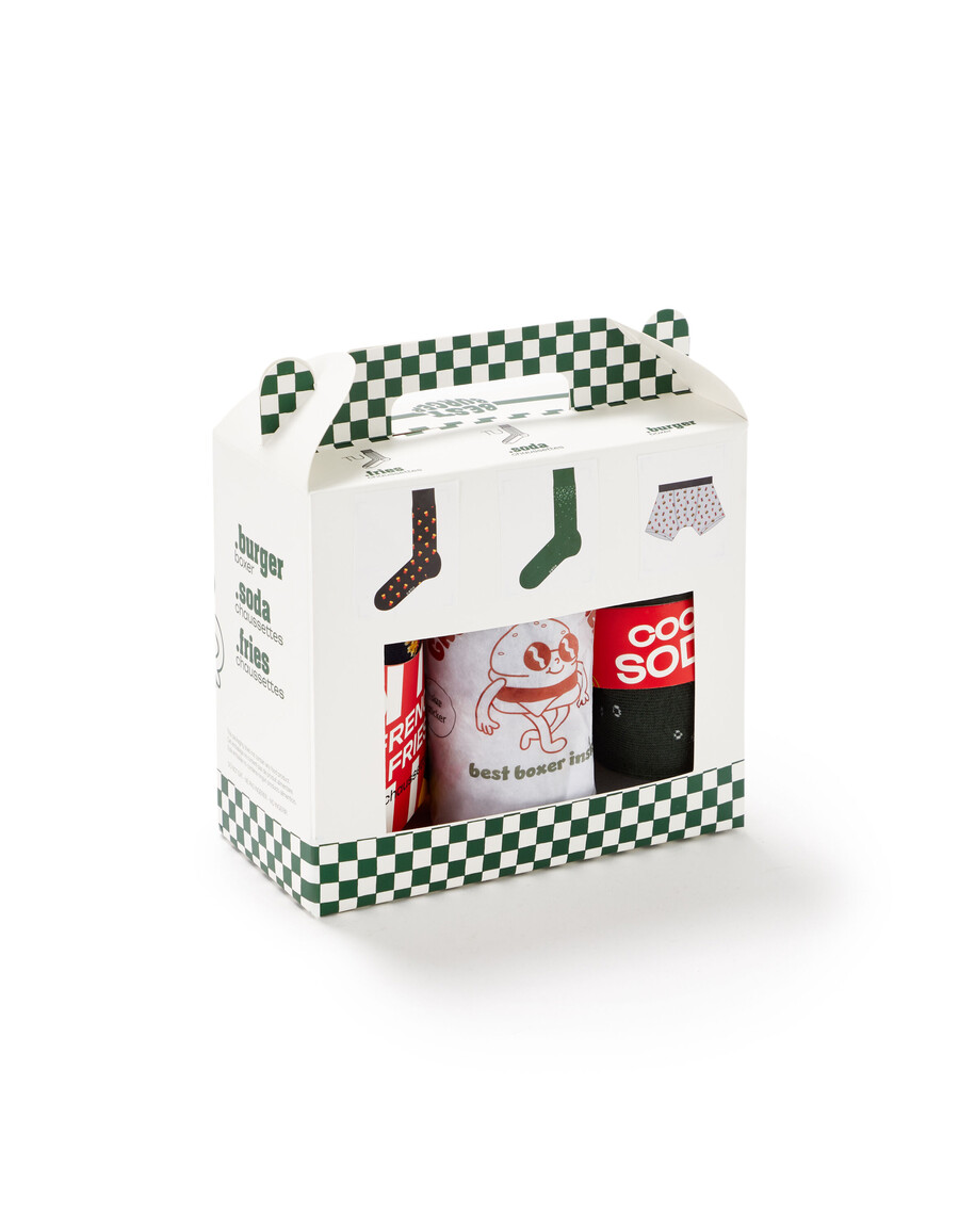 set de regalo dúo de bóxers y calcetines con menú navideño