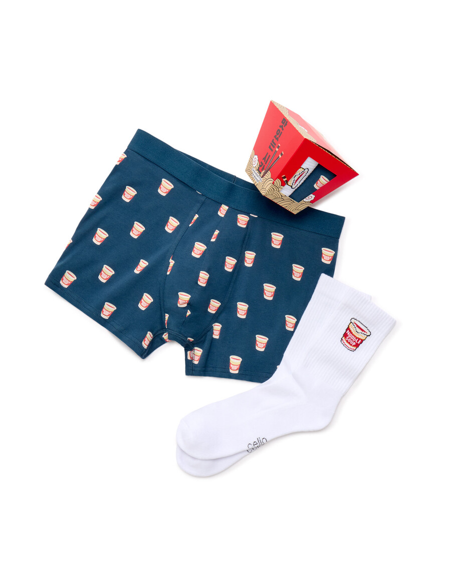 set de regalo de bóxer y calcetines navideños azules