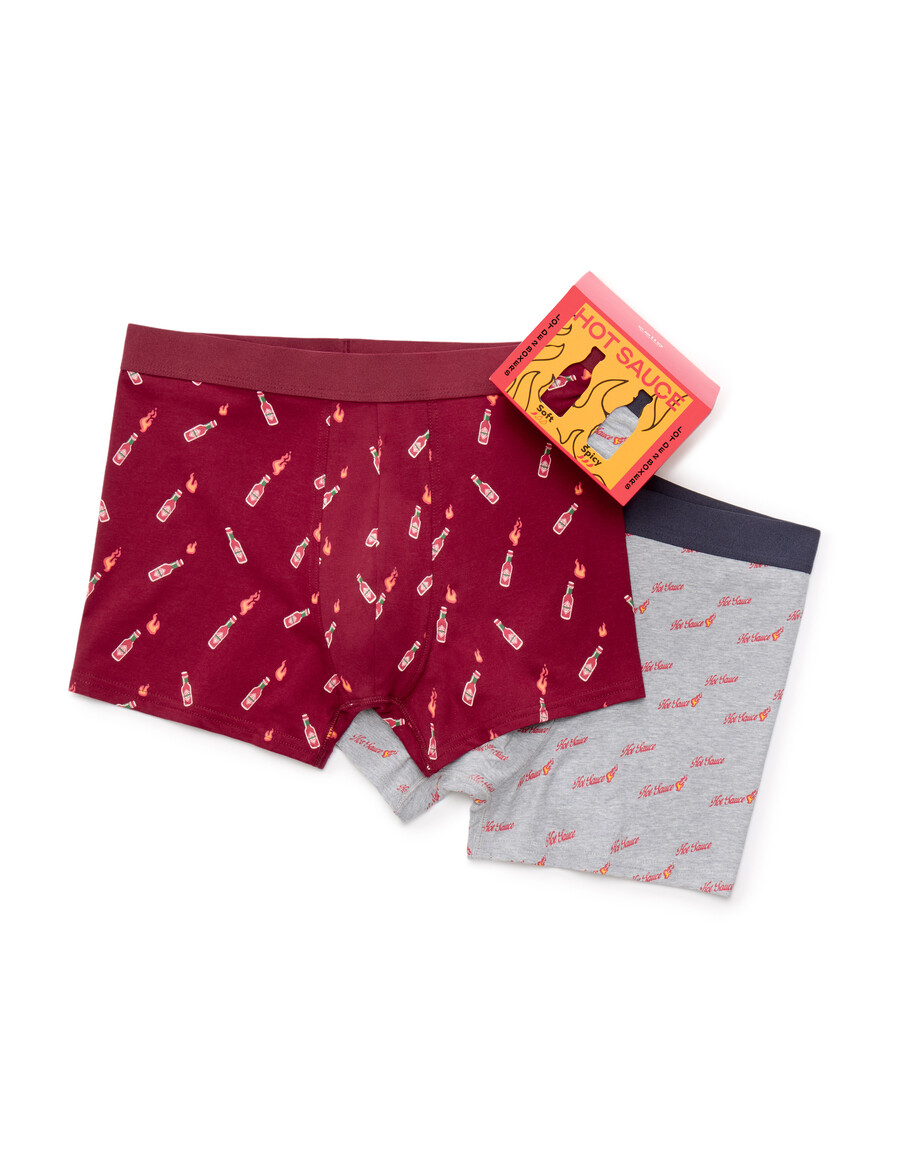 set de regalo de dúo de bóxers con estampado navideño de salsa de chile roja