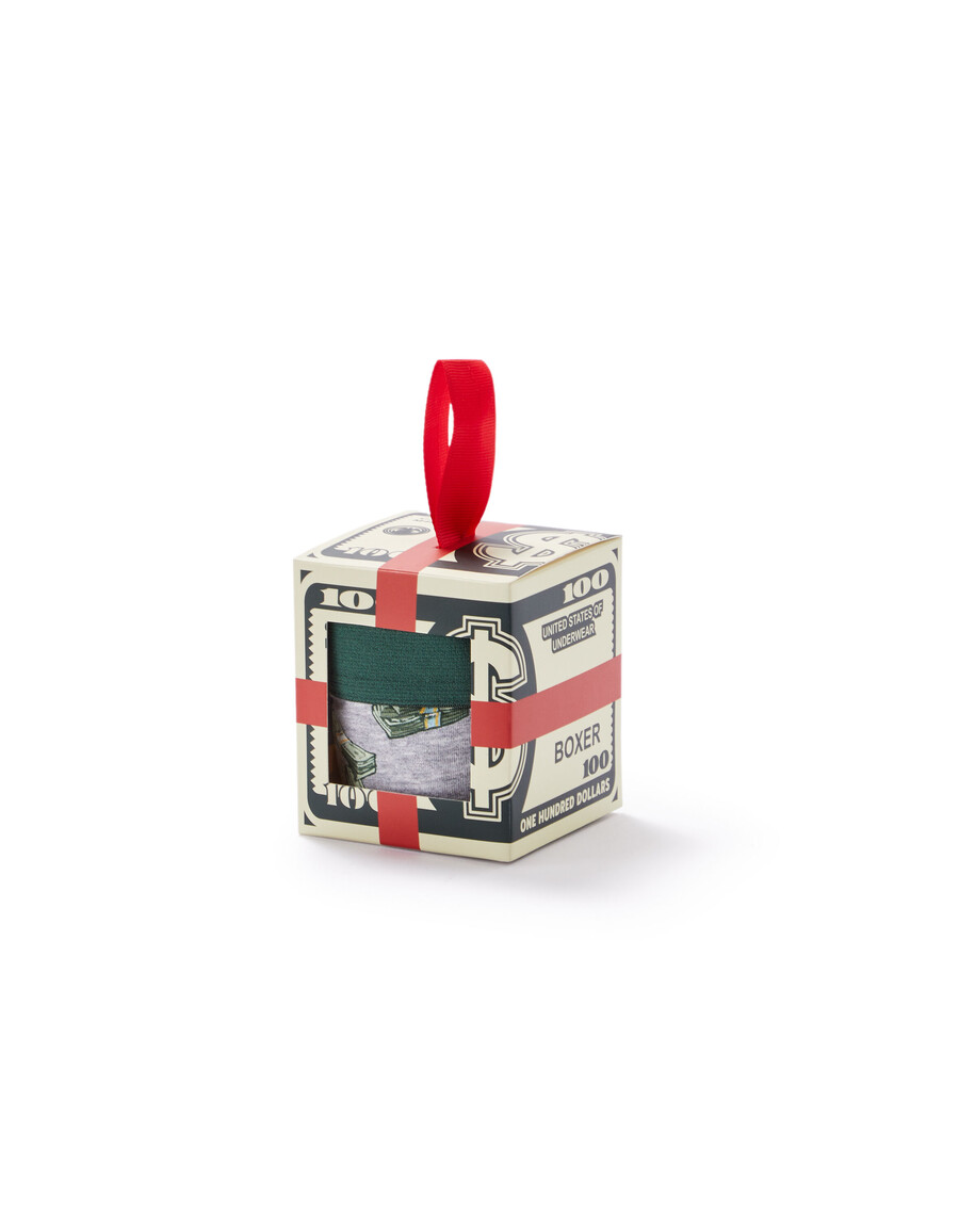 set de regalo navideño en forma de bóxer de un dólar
