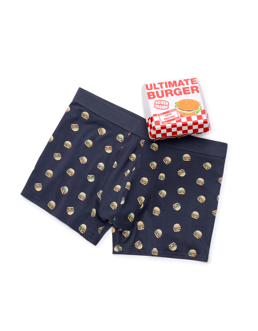 set de regalo de calzoncillos bóxer con hamburguesa navideña