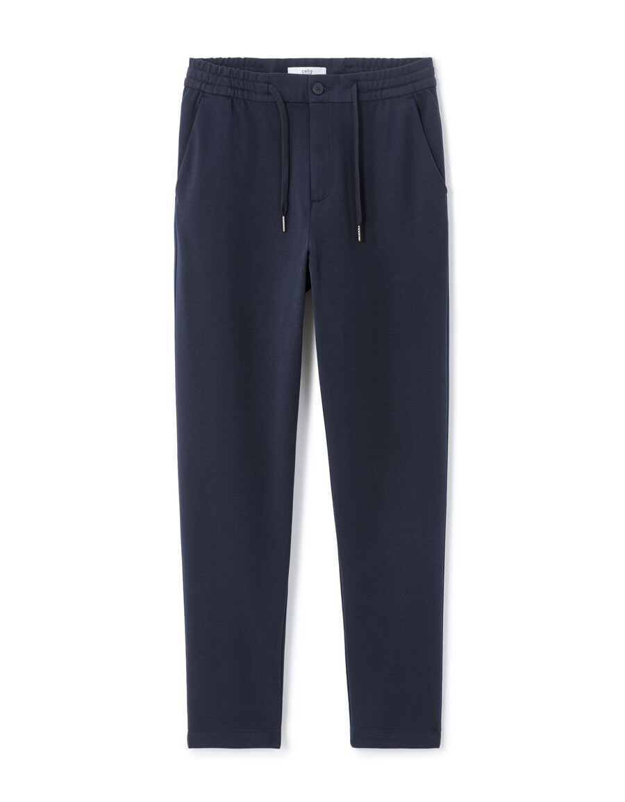 pantalones chinos de punto ajustados de color azul marino