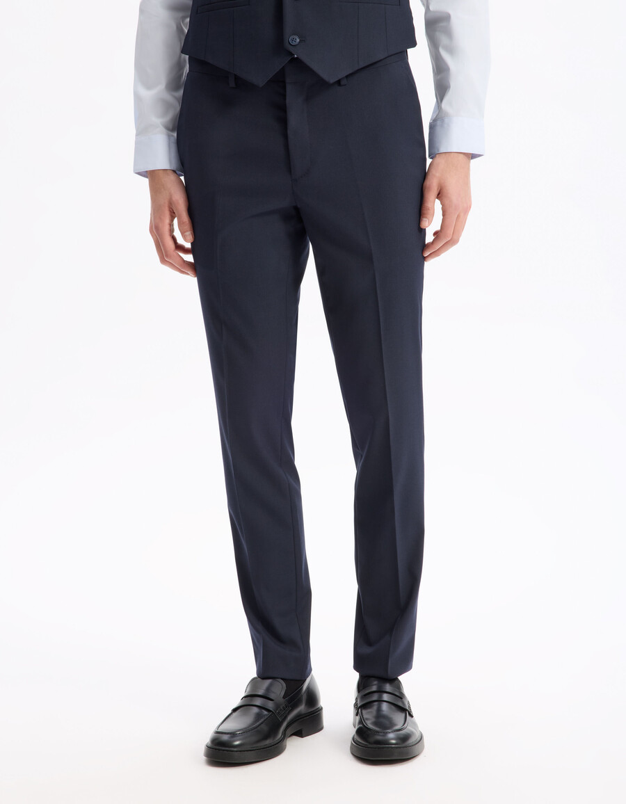 pantalones de traje azul marino elásticos de corte entallado