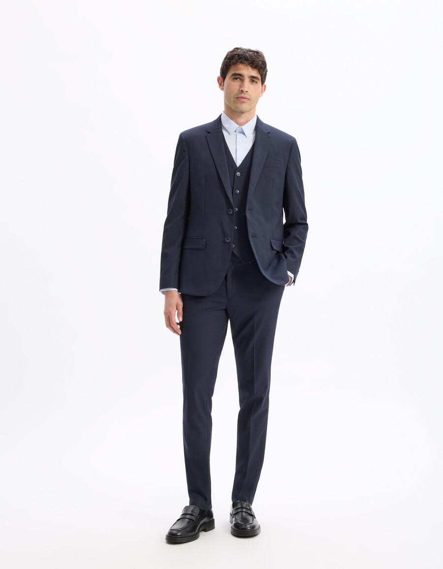 pantalones de traje azul marino elásticos de corte entallado