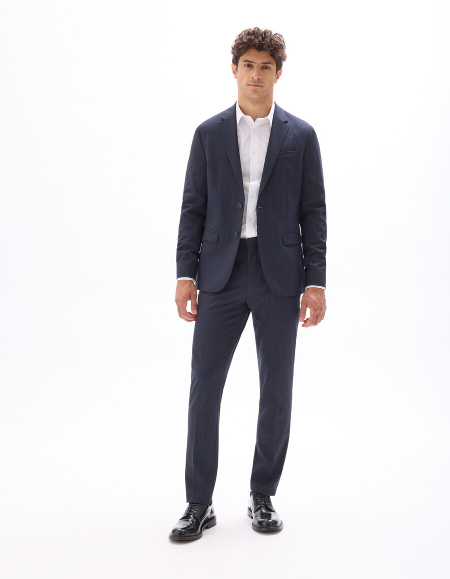 pantalones de traje de franela a rayas de corte entallado