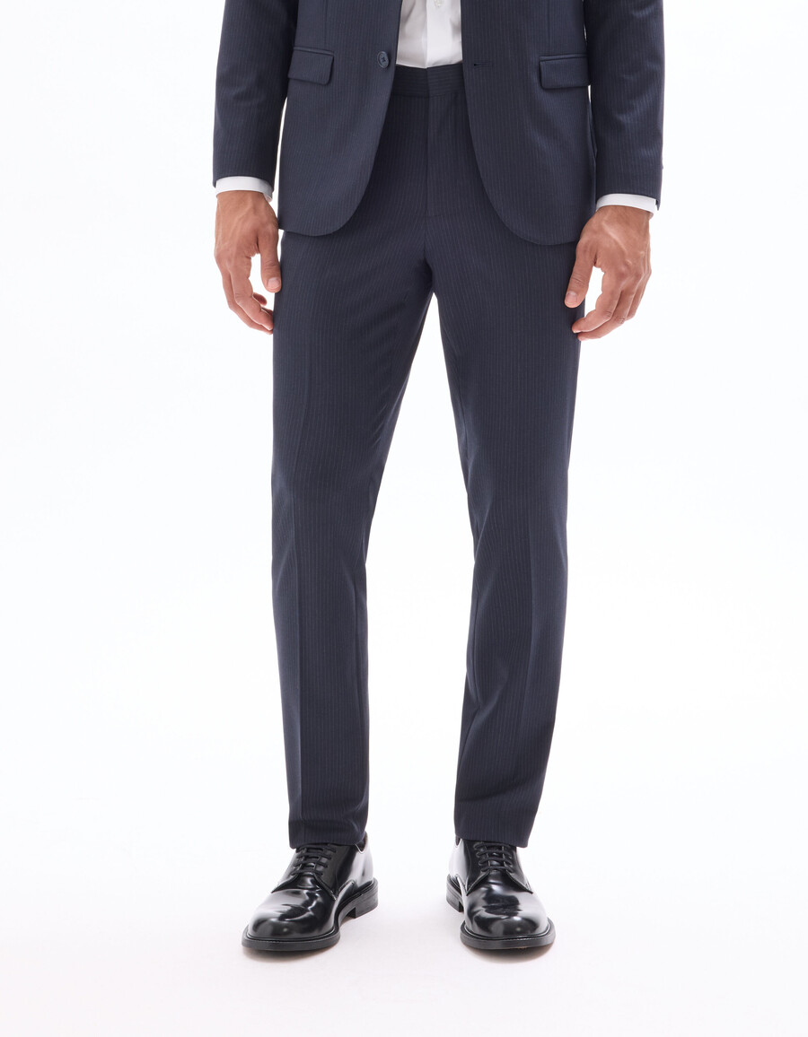 pantalones de traje de franela a rayas de corte entallado