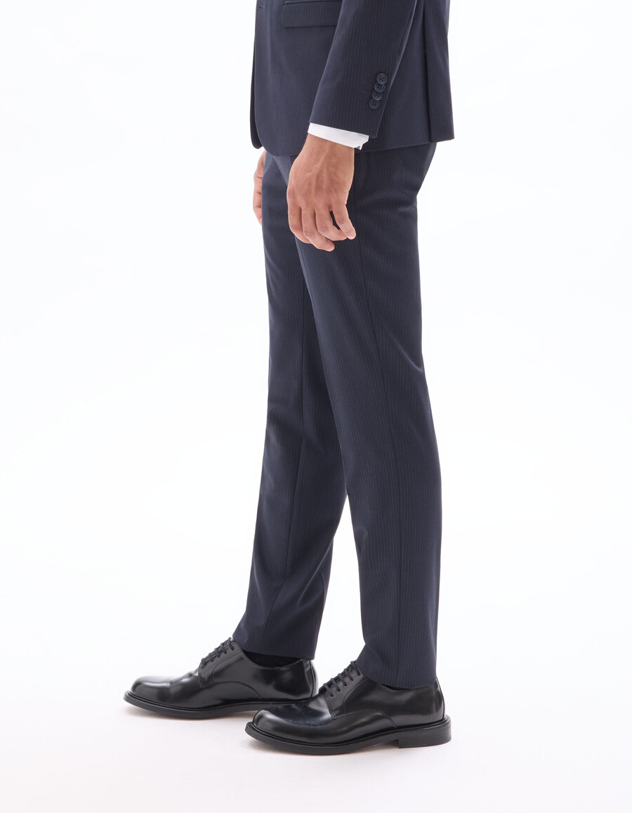 pantalones de traje de franela a rayas de corte entallado