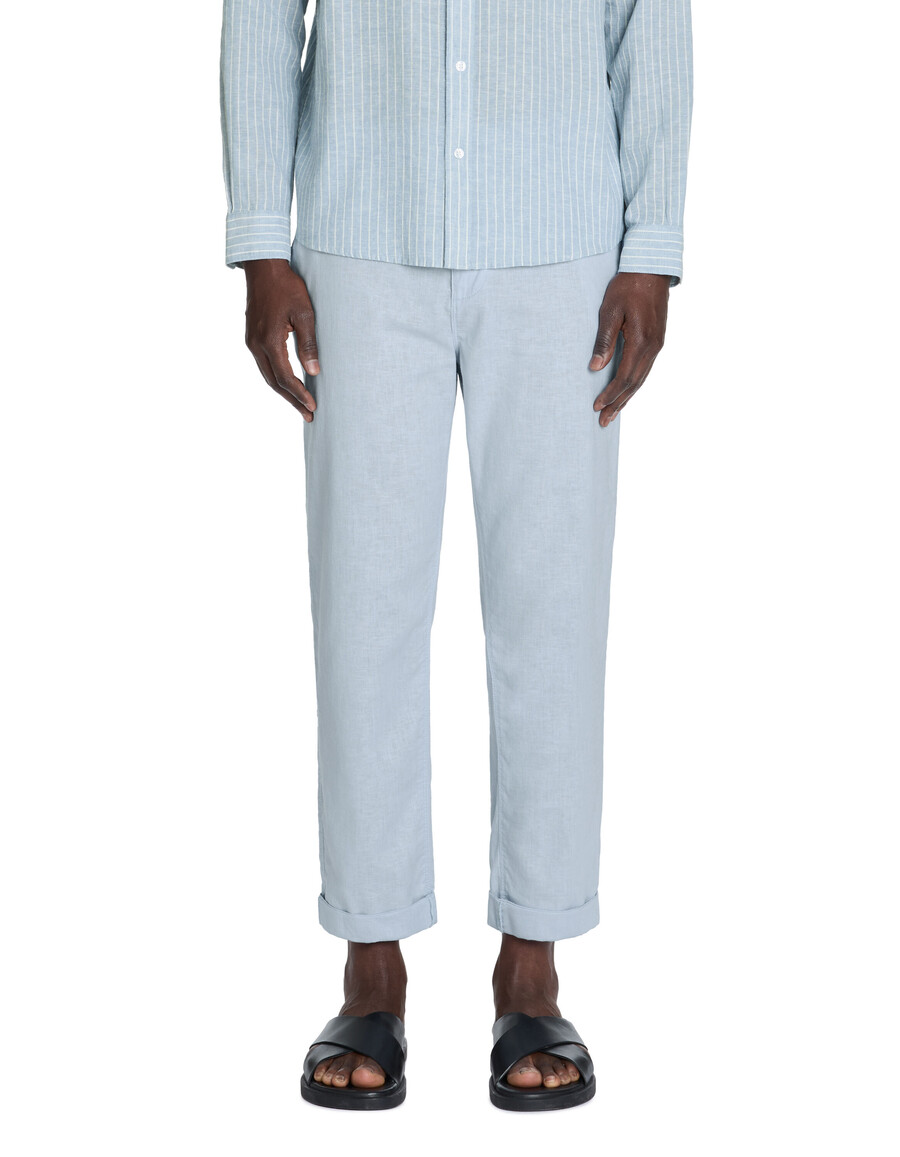 pantalones rectos de lino y algodón