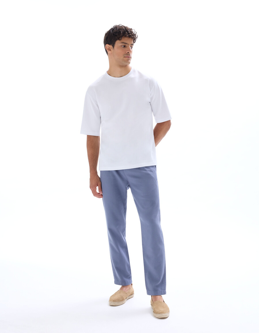 pantalones de lona texturizada de corte entallado 100 algodón