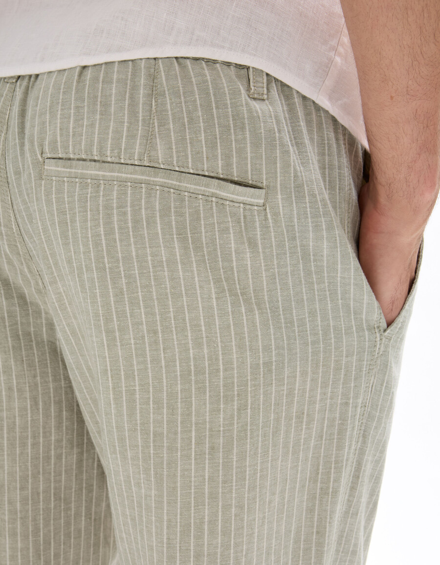 pantalones rectos de lino y algodón a rayas