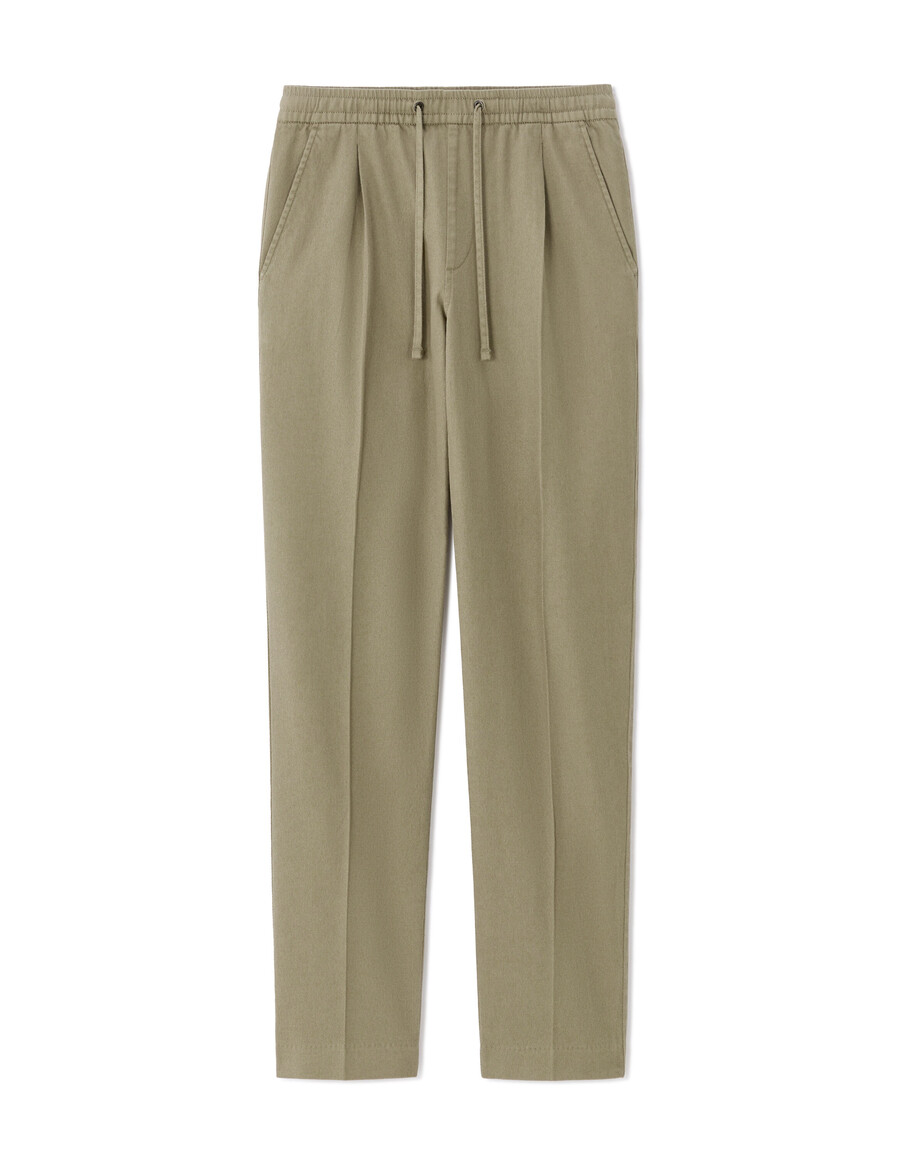 pantalones ajustados de lino y algodón elástico