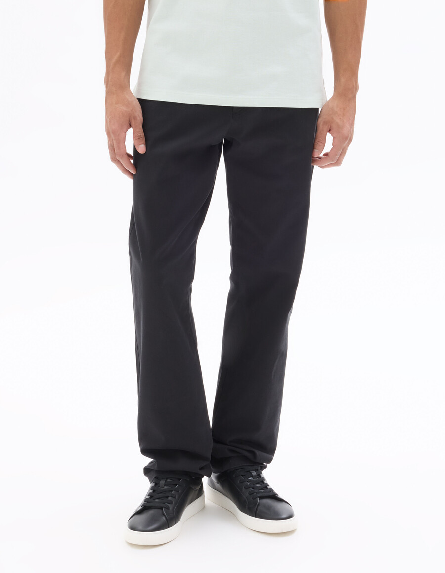 pantalones chinos negros de algodón elástico de corte recto
