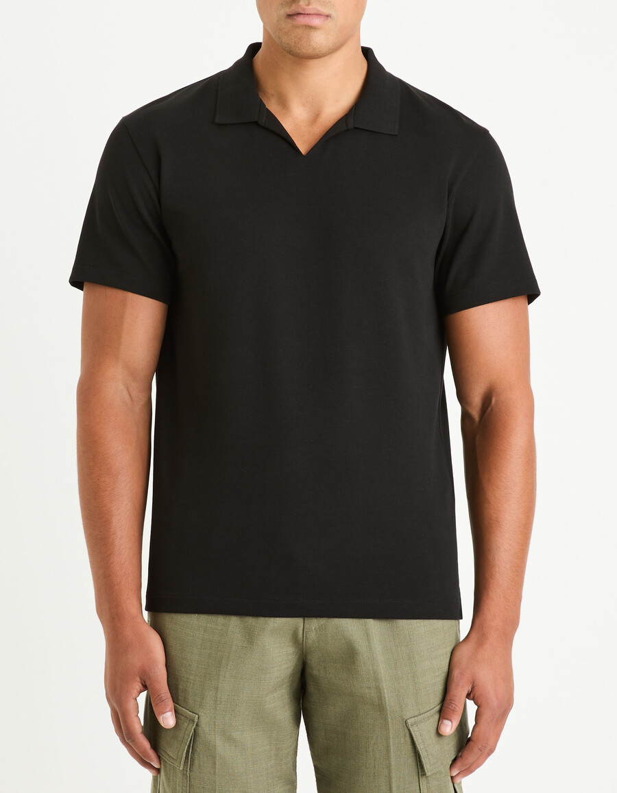 polo de corte regular con cuello cubano en mezcla de algodón