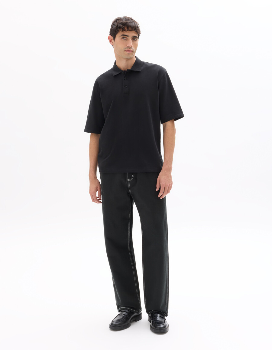 polo negro oversize 100 algodón francés