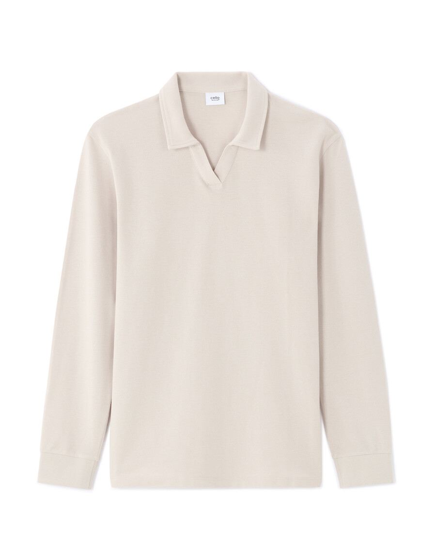 polo piqué de manga larga corte regular 100 algodón color gris