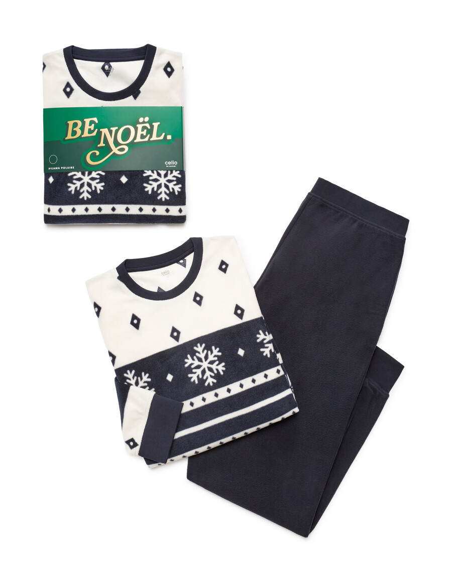 pijama de polar con copos de nieve navideños de la marina