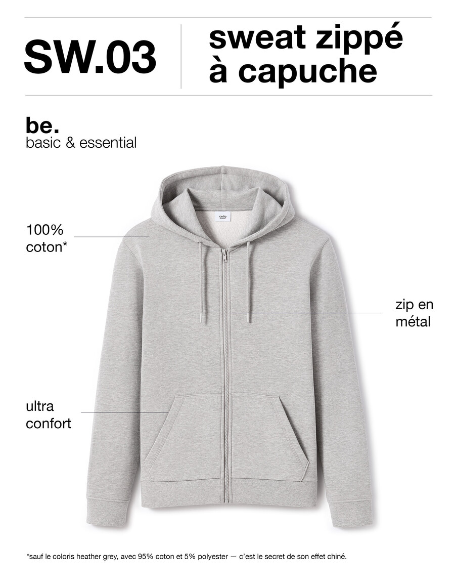 sudadera con capucha y cremallera en mezcla de algodón