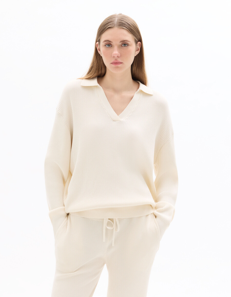 conjunto de polo de punto acanalado