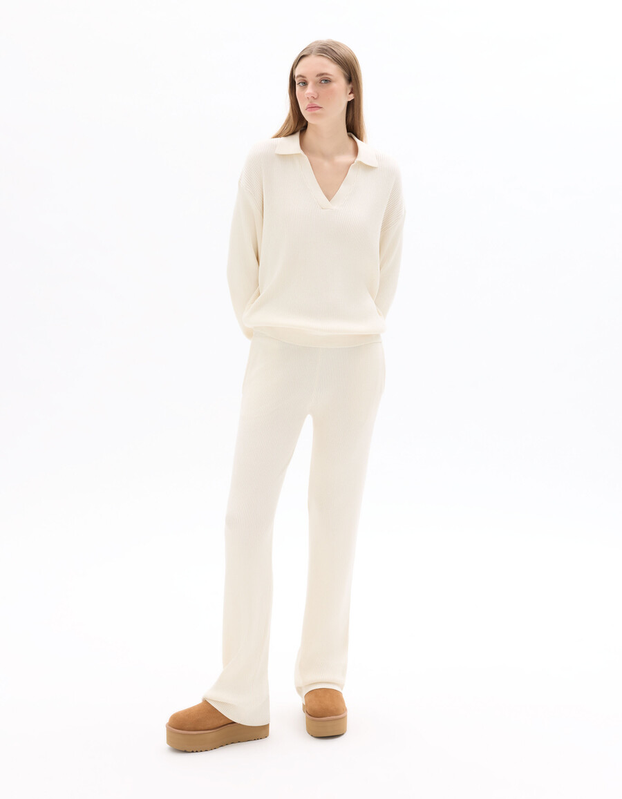 conjunto de polo de punto acanalado