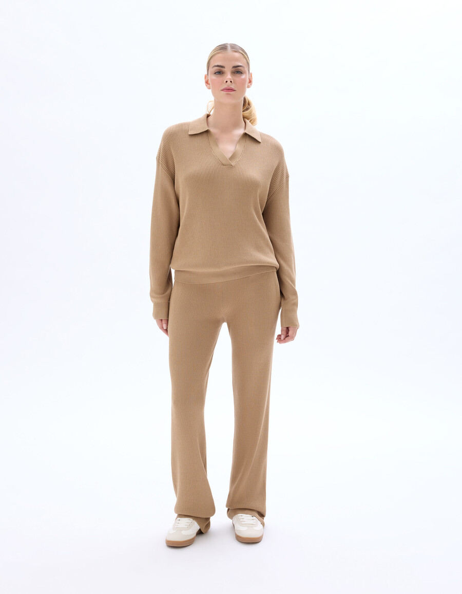 conjunto de polo de punto acanalado