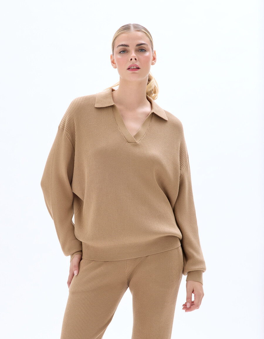 conjunto de polo de punto acanalado
