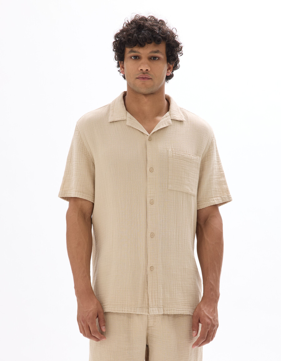 camisa de gasa de algodón de corte regular