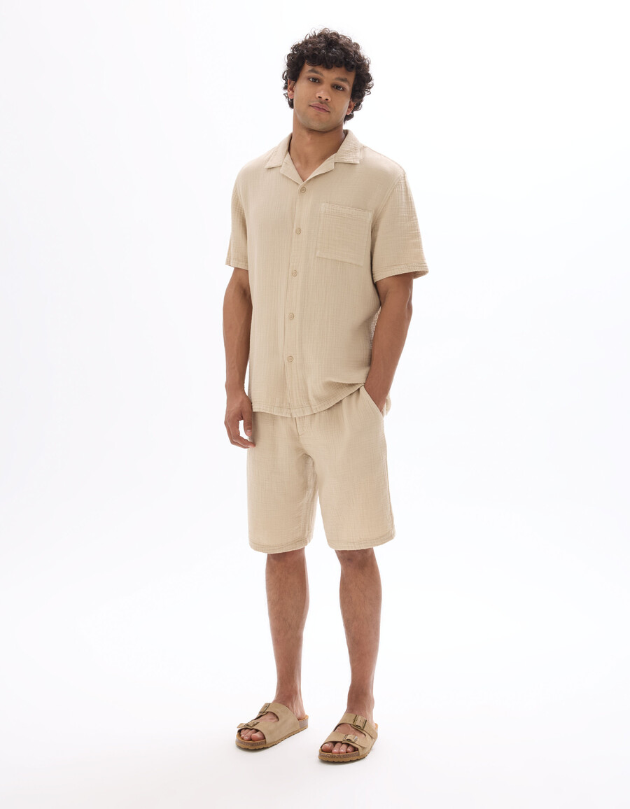 camisa de gasa de algodón de corte regular