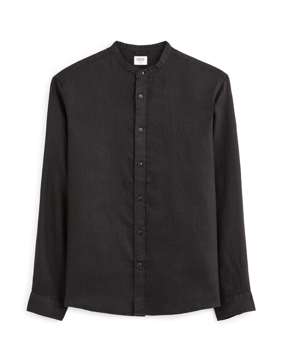 camisa de cuello mandarín de corte regular 100 lino