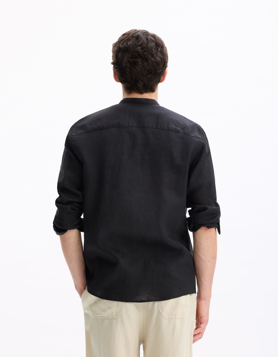 camisa de cuello mandarín de corte regular 100 lino