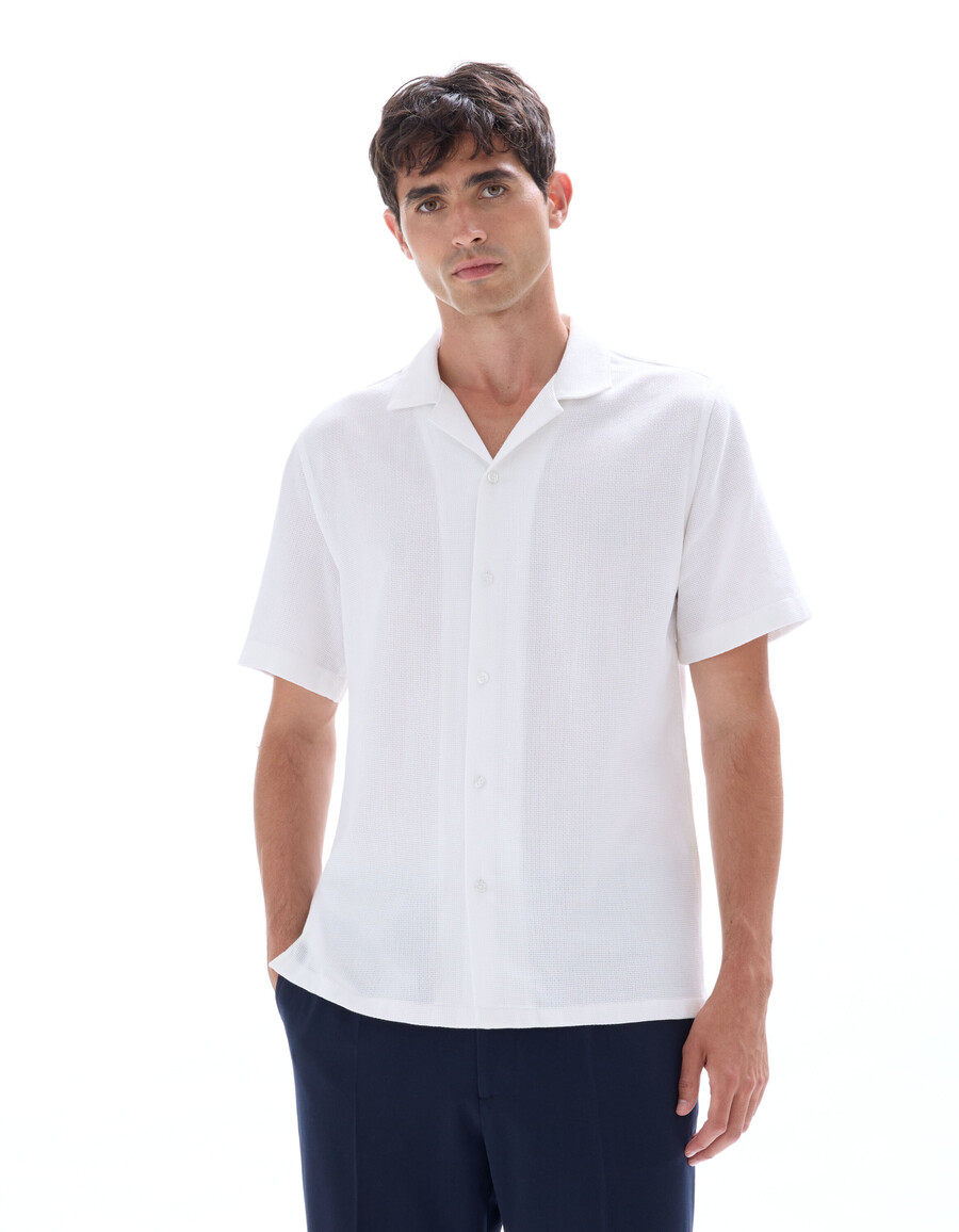 camisa de corte regular con efecto flameado 100 algodón