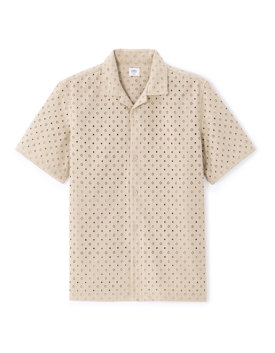 camisa de corte regular con bordado de ojales 100 algodón