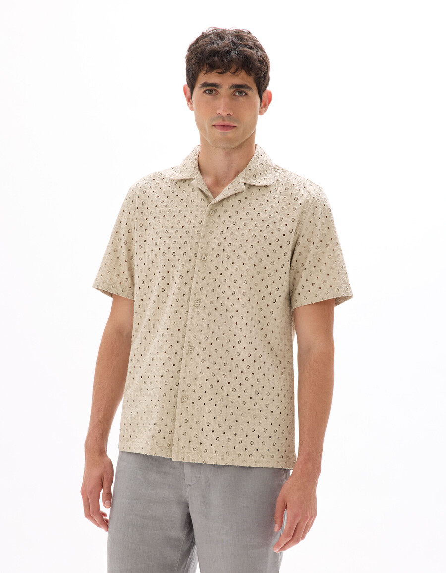 camisa de corte regular con bordado de ojales 100 algodón