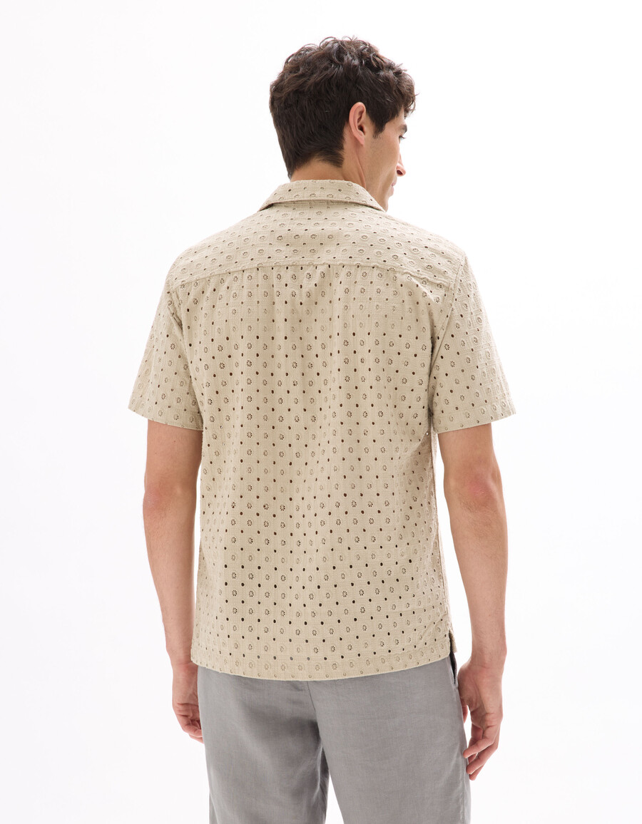 camisa de corte regular con bordado de ojales 100 algodón